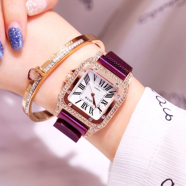 women watches stainless steel magnetic ladies watch luxury rose waterproof clock square shiny diamond quartz watches, Slivery;brown
women watches stainless steel magnetic ladies watch luxury rose waterproof clock square shiny diamond quartz watches, Slivery;brown