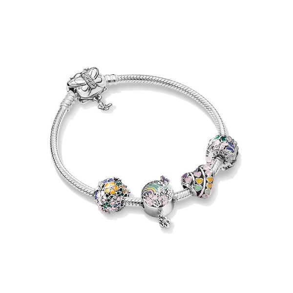 authentic 925 sterling silver diy bracelet colourful rainbow suit spring butterflies around flowers and beads fixed clamp, Black
authentic 925 sterling silver diy bracelet colourful rainbow suit spring butterflies around flowers and beads fixed clamp, Black