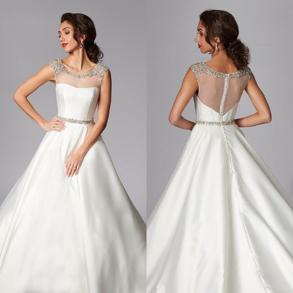 modest ball gown grace philips wedding gowns jewel neck sleeveless satin crystal ruched wedding dresses sweep train bridal gown, White 
modest ball gown grace philips wedding gowns jewel neck sleeveless satin crystal ruched wedding dresses sweep train bridal gown, White