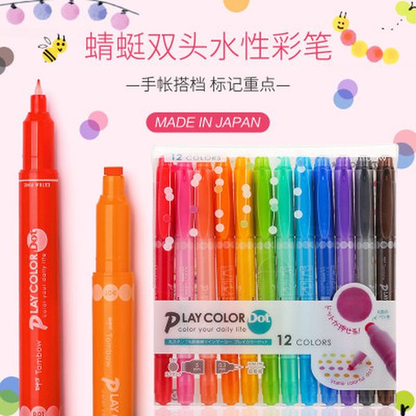 12 Colors Tombow Highlighter Pen Ws-pd Playcolor Dot Seal Marker Pen Dot Twin Round Tip Japanese Stationery