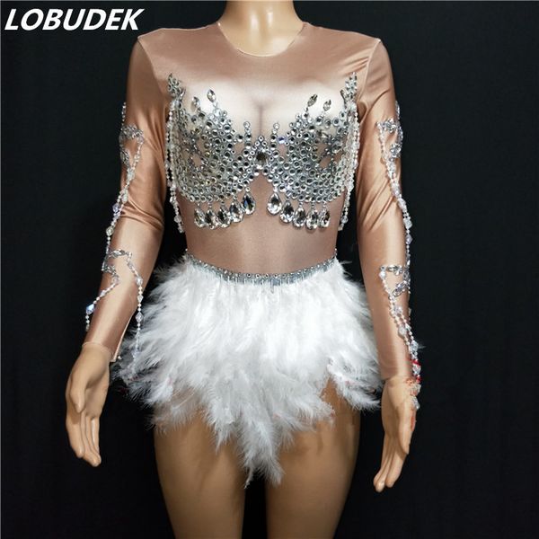 nightclub dj female dancer costume crystals white feathers bodysuit big stretch leotard pole dancing party show stage wear, Black
nightclub dj female dancer costume crystals white feathers bodysuit big stretch leotard pole dancing party show stage wear, Black