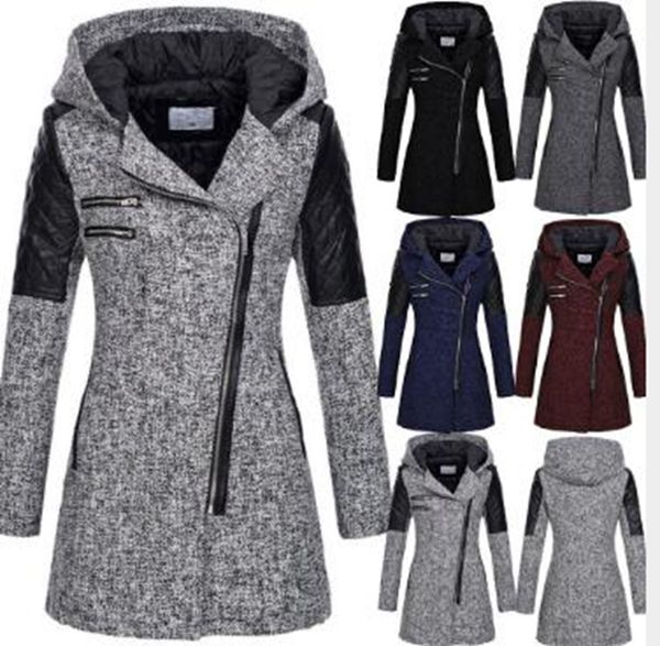 wholesale autumn and winter new women's high-quality oblique zipper hooded woolen trench coat, Black
wholesale autumn and winter new women's high-quality oblique zipper hooded woolen trench coat, Black