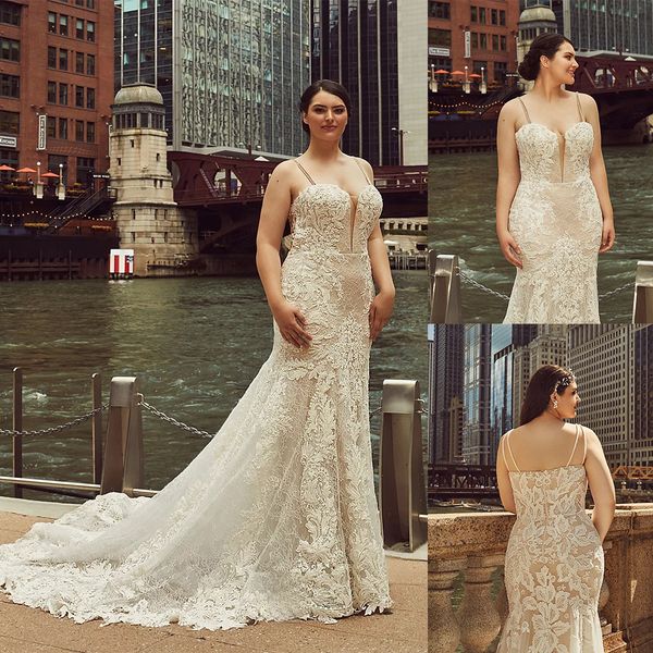 plus size mermaid callablache wedding dresses spaghetti sleeveless tulle applique wedding gowns sweep train robe de mariée, White
plus size mermaid callablache wedding dresses spaghetti sleeveless tulle applique wedding gowns sweep train robe de mariée, White