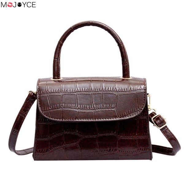solid color stone pattern shoulder handbags women leather crossbody bags