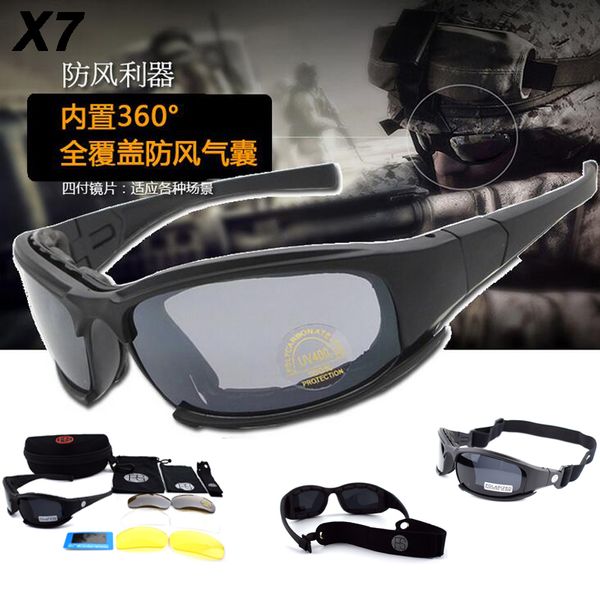 X7 Polarized Sport Tactical Sunglasses 4 Lens Kit Outdoor Uv400 Protection Goggles Paintball Hunting Glasses