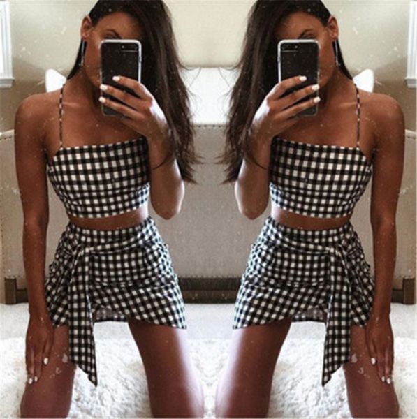 fashion women checkerboard set bodycon casual skirt crop off shoulder tank summer two piece set bandage gingham mini skirt tracksuits, Gray
fashion women checkerboard set bodycon casual skirt crop off shoulder tank summer two piece set bandage gingham mini skirt tracksuits, Gray