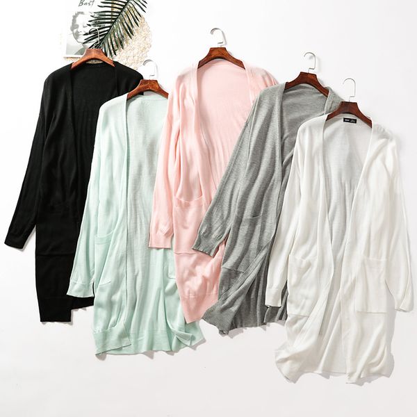 2019 new spring and summer women sweater thin section sun protection clothing long coat female air conditioning cardigan 13527, White
2019 new spring and summer women sweater thin section sun protection clothing long coat female air conditioning cardigan 13527, White
