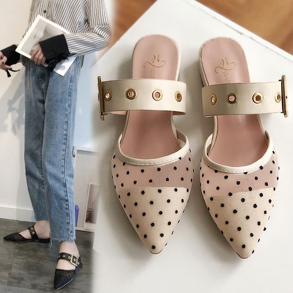 summer pointed low heel women's polka dot shoes mesh sandals square heels outsides ladies slides comfort beach mules shoes, Black
summer pointed low heel women's polka dot shoes mesh sandals square heels outsides ladies slides comfort beach mules shoes, Black