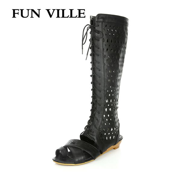 fun ville 2018 new fashion summer women mid-calf boots microfiber leather women sandals peep toe lace up 34-45, Black
fun ville 2018 new fashion summer women mid-calf boots microfiber leather women sandals peep toe lace up 34-45, Black