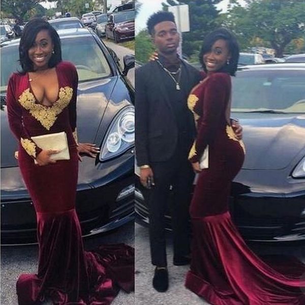 plus size burgundy velvet mermaid prom dresses backless gold appliques deep v neck long sleeves party gowns evening dress, Black
plus size burgundy velvet mermaid prom dresses backless gold appliques deep v neck long sleeves party gowns evening dress, Black
