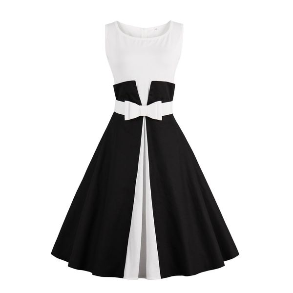 

new summer dress sleeveless patchwork style 1950s vintage dress black white women party feminino rockabilly vestidos, White;black
