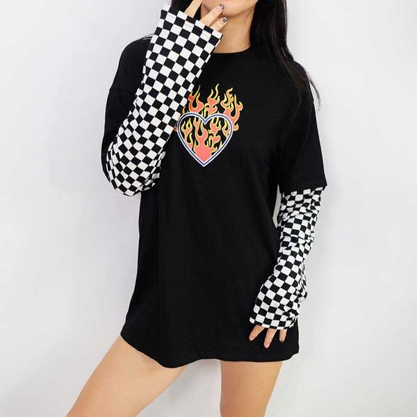 women's t-shirt nicemix women plaid patchwork long sleeve flaming heart print sweatshirt 2021 autumn winter black checkboard pullover h, White
women's t-shirt nicemix women plaid patchwork long sleeve flaming heart print sweatshirt 2021 autumn winter black checkboard pullover h, White