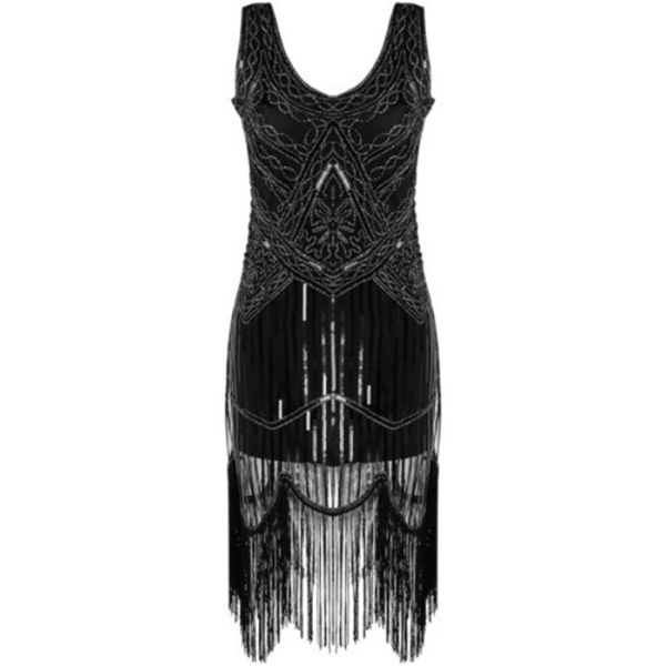 retro women v neck flapper dress sequin fringed vintage party dress sleeveless tassel black dresses evening prom party dresses, Black;gray
retro women v neck flapper dress sequin fringed vintage party dress sleeveless tassel black dresses evening prom party dresses, Black;gray