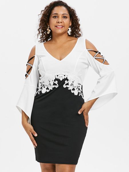 size plus 5xl criss cross flare sleeve fitted dress cold shoulder v neck knee length bodycon dress lace vestido designer clothes, Black;gray
size plus 5xl criss cross flare sleeve fitted dress cold shoulder v neck knee length bodycon dress lace vestido designer clothes, Black;gray