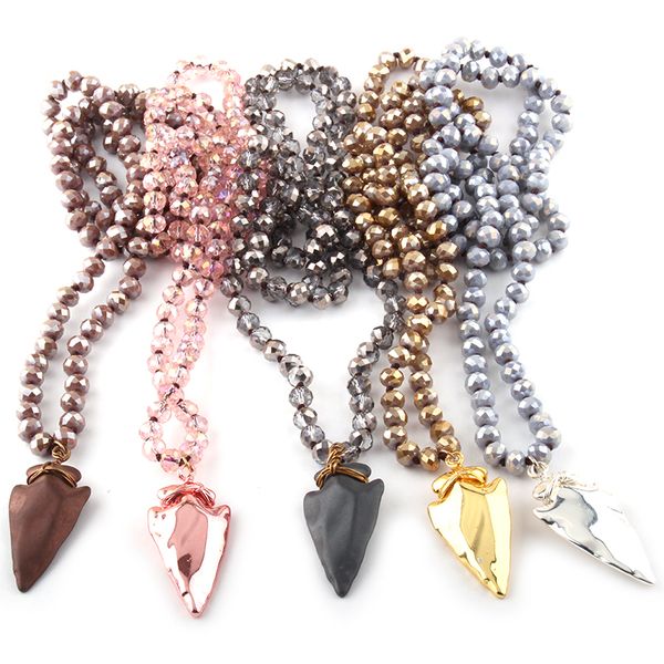 pendant necklaces fashion bohemian tribal jewelry glass crystal long knotted hematite stone arrowhead necklace, Silver
pendant necklaces fashion bohemian tribal jewelry glass crystal long knotted hematite stone arrowhead necklace, Silver