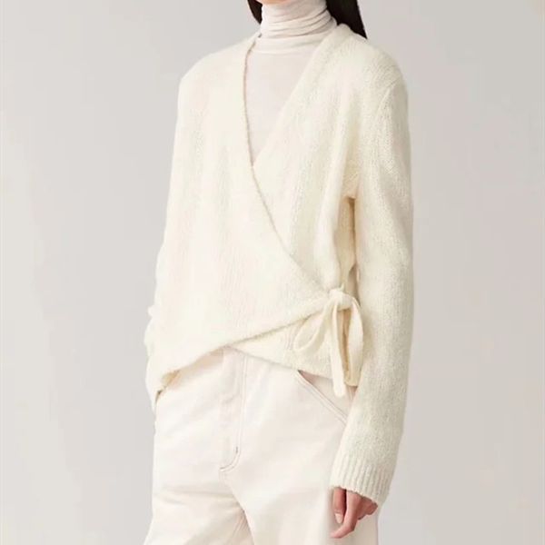 2020 spring women's v-neck knit wrap sweater lace-up long sleeve knit cardigan new fashion, White
2020 spring women's v-neck knit wrap sweater lace-up long sleeve knit cardigan new fashion, White