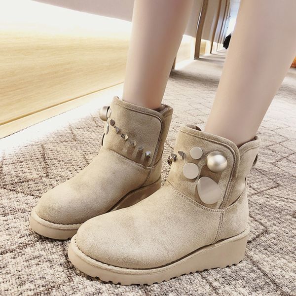 lucyever fashion big rivet wedge boots women 2019 winter ladies warm plush snow boots thick bottom platform slip on botas mujer, Black
lucyever fashion big rivet wedge boots women 2019 winter ladies warm plush snow boots thick bottom platform slip on botas mujer, Black