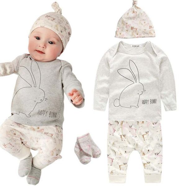 3 pcs kids baby boys girls clothes set bunny pattern + pants + hat outfits for 0-4y, White
3 pcs kids baby boys girls clothes set bunny pattern + pants + hat outfits for 0-4y, White