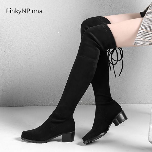 women over-the-knee high long boots black stretch fabic faux suede chunky heels soft flock winter commuter office shoes
women over-the-knee high long boots black stretch fabic faux suede chunky heels soft flock winter commuter office shoes