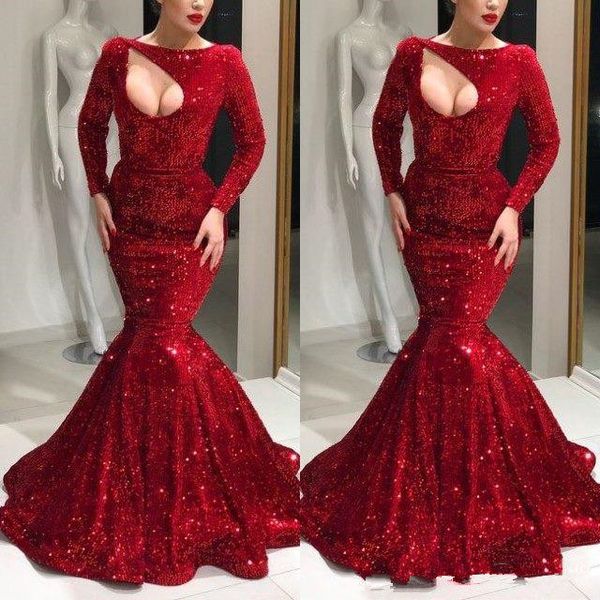 sparkly red sequins mermaid prom formal dresses with long sleeve 2019 keyhole neck plus size women occasion party evening cocktail gown, Black
sparkly red sequins mermaid prom formal dresses with long sleeve 2019 keyhole neck plus size women occasion party evening cocktail gown, Black