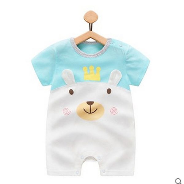 

2019 baby onesies summer cotton romper boys girls 0-24 months kids clothes knitted cartoon short-sleeved jumpsuit outfits tc190624, Blue;gray