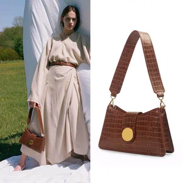 women crocodile pattern handbag design retro metal round buckle handbags 2019 new shoulder bag underarm bag crossbody bags totes
