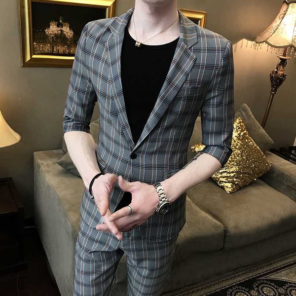 men's suits & blazers korean slim fit tuxedo suit social party smoking homme wedding terno plaid men summer casual costume 2 pcs set, White;black
men's suits & blazers korean slim fit tuxedo suit social party smoking homme wedding terno plaid men summer casual costume 2 pcs set, White;black