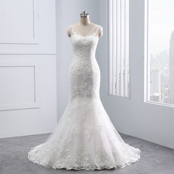 mermaid wedding dresses lace applique with crystal beaded v neck low back trumpet bridal wedding gowns corset lace up back with buttons, White
mermaid wedding dresses lace applique with crystal beaded v neck low back trumpet bridal wedding gowns corset lace up back with buttons, White