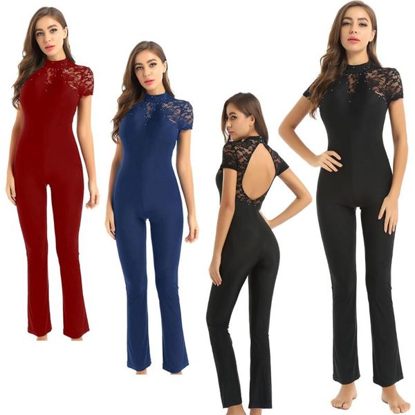 womens mock neck lace short sleeves open back leotard jumpsuit ice skating figure skating wear performance competition costumes, Black;red
womens mock neck lace short sleeves open back leotard jumpsuit ice skating figure skating wear performance competition costumes, Black;red