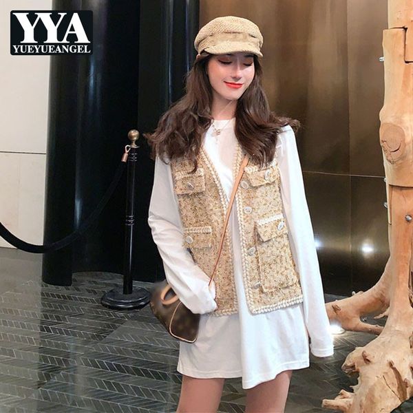 autumn women v neck pockets sleeveless vest jacket fashion golden knit waistcoat casual tank outwear female streetwear vests, Black;white
autumn women v neck pockets sleeveless vest jacket fashion golden knit waistcoat casual tank outwear female streetwear vests, Black;white