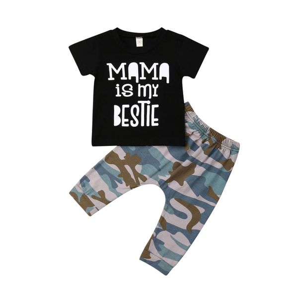 2 pieces mom is my e print short sleeve t shirt and camo pant set for toddler and baby boy, White
2 pieces mom is my e print short sleeve t shirt and camo pant set for toddler and baby boy, White