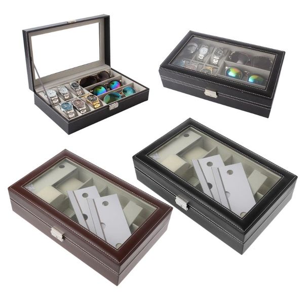 6 slot men watch glasses box leather display case organizer jewelry storage, Black;blue
6 slot men watch glasses box leather display case organizer jewelry storage, Black;blue