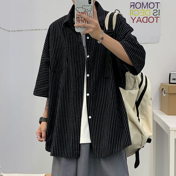 summer striped shirt men's fashion social men shirt business casual men streetwear wild loose short sleeve mens, White;black
summer striped shirt men's fashion social men shirt business casual men streetwear wild loose short sleeve mens, White;black