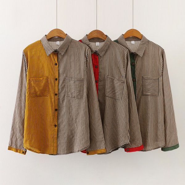 women blouse new vintage autumn patchwork constrast color stripes lapel shirt loose single-breasted long sleeve blouse, White
women blouse new vintage autumn patchwork constrast color stripes lapel shirt loose single-breasted long sleeve blouse, White