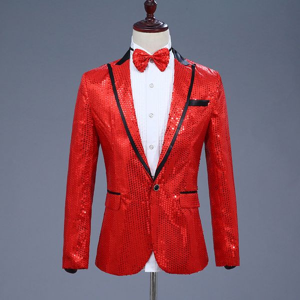2018 england style 7 colors men's suit jacket with bow tie sequin costumes nightclub stage singer wedding grooms shiny blazers, White;black
2018 england style 7 colors men's suit jacket with bow tie sequin costumes nightclub stage singer wedding grooms shiny blazers, White;black