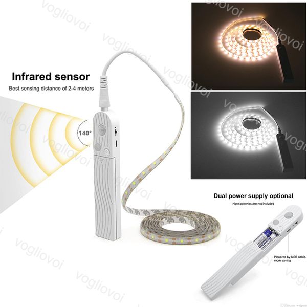 Motion Sensor Led Light Night Lights Strip Waterproof 5v Warm White 1m 2m 3m Smd2835 For Under Bed Closet Wardrobe Cabinet Stairs Dhl