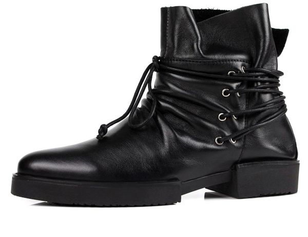 ankle shoes martin boots short boots genuine leather round toe work platform shoes leather work cowhide boots black, Black;brown