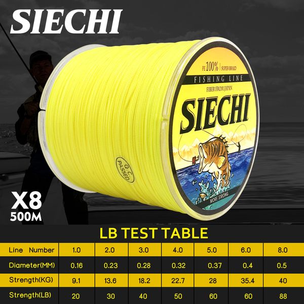siechi 6 colors fishing line 8 strands carp fishing cord 500m 100% pe pesca braided line wire peche strong 20-88lb
siechi 6 colors fishing line 8 strands carp fishing cord 500m 100% pe pesca braided line wire peche strong 20-88lb