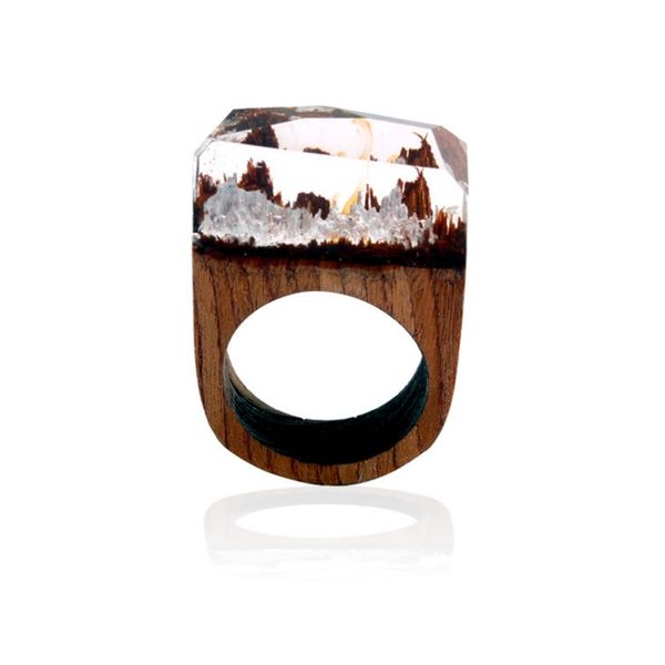 high polished beautiful scenic forest resin and wood combined women`s rings, Silver
high polished beautiful scenic forest resin and wood combined women`s rings, Silver