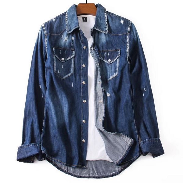 fashionable high-quality denim shirt men's pierced bleach wash retro dsj2 casual fit denim shirt handsome man, White;black
fashionable high-quality denim shirt men's pierced bleach wash retro dsj2 casual fit denim shirt handsome man, White;black
