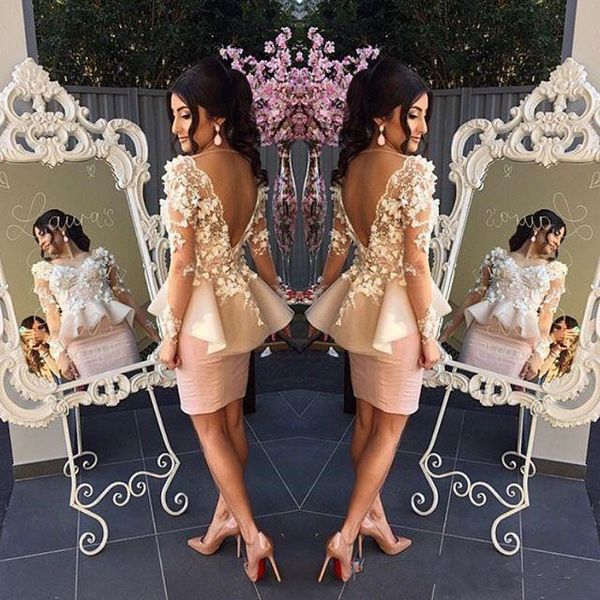 illusion long sleeves cocktail dresses with peplum 3d-applique v neck short prom gowns club wear party dress, Black
illusion long sleeves cocktail dresses with peplum 3d-applique v neck short prom gowns club wear party dress, Black