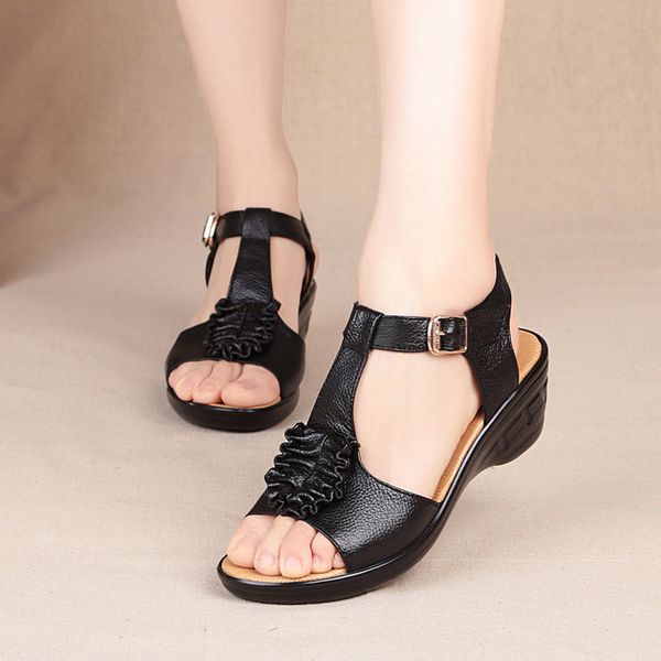 summer new middle-aged women's sandals genuine leather cowhide wedged sandals mothers shoes large size 43 sandalias mujer, Black
summer new middle-aged women's sandals genuine leather cowhide wedged sandals mothers shoes large size 43 sandalias mujer, Black