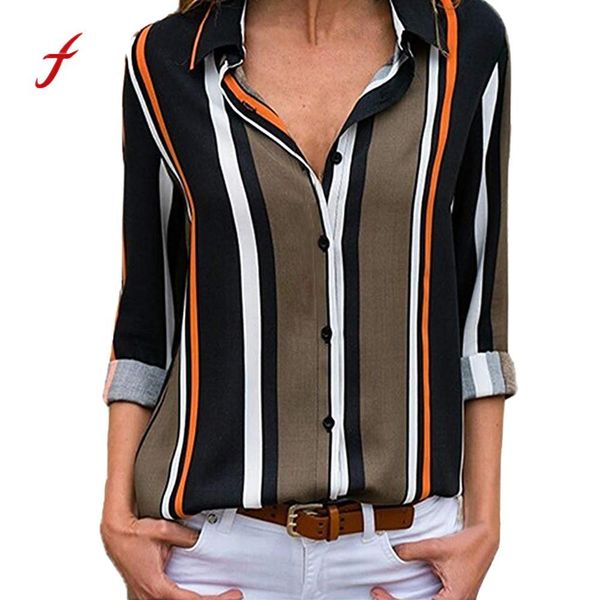 women blouse casual cuffed long sleeve v-neck button up striped summer novelty women blouse dropshipping, White
women blouse casual cuffed long sleeve v-neck button up striped summer novelty women blouse dropshipping, White