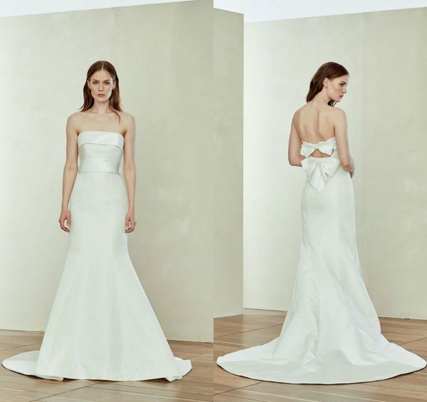 2019 elegant satin wedding dresses strapless sweep train bow back mermaid wedding dress custom made bridal gowns, White
2019 elegant satin wedding dresses strapless sweep train bow back mermaid wedding dress custom made bridal gowns, White