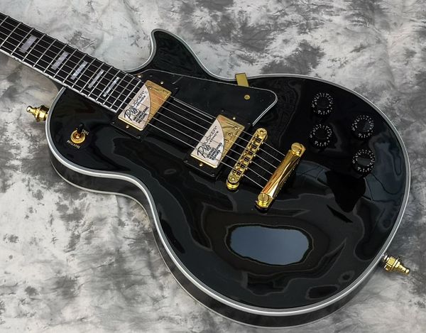 custom electric guitar, black , upgraded quality hardwares