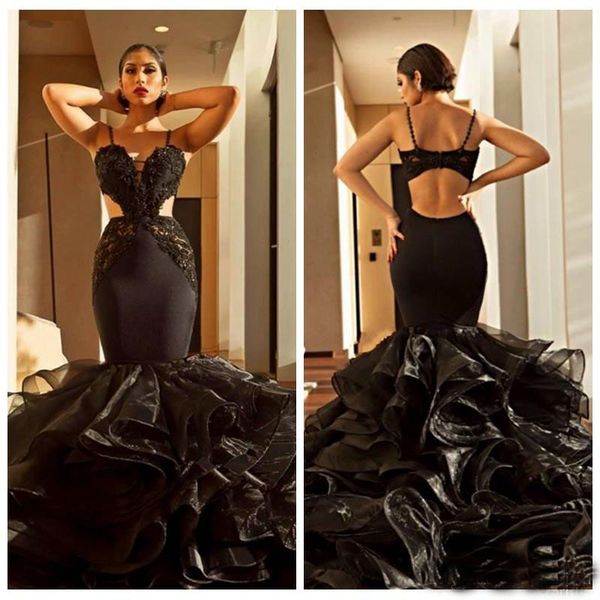 black mermaid prom dresses long 2019 new design spaghetti straps cutaway sides evening gowns with ruffles train red carpet party wear
black mermaid prom dresses long 2019 new design spaghetti straps cutaway sides evening gowns with ruffles train red carpet party wear