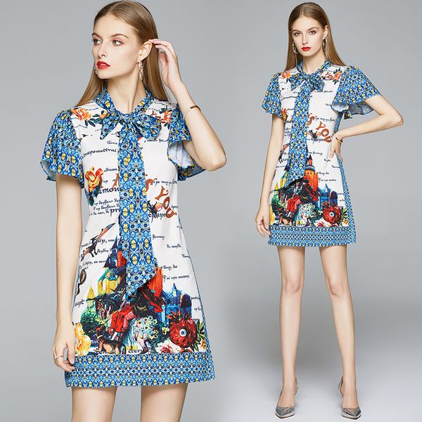 2022 summer floral mini dresses scarf bow tie neck luxury designer runway ladies casual office dress short sleeve fashion letters printed wo, Black;gray
2022 summer floral mini dresses scarf bow tie neck luxury designer runway ladies casual office dress short sleeve fashion letters printed wo, Black;gray