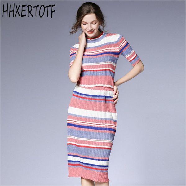 2020 summer striped knitted jumpers skirt suits women striped sweater + package hip skirts 2 piece sets, White
2020 summer striped knitted jumpers skirt suits women striped sweater + package hip skirts 2 piece sets, White