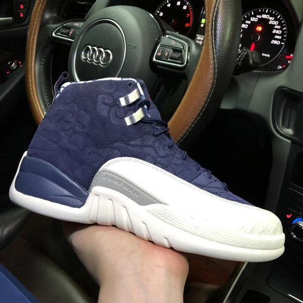 Air 12 International Flight 130690-445 12s XII Blue White Men Height Increasing Sports Shoes Sneakers Top Quality With Original Box