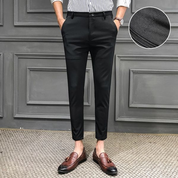 men's trousers for spring 2020 new slimming pure color nine-point trousers for men's loose and casual young wear, White;black
men's trousers for spring 2020 new slimming pure color nine-point trousers for men's loose and casual young wear, White;black